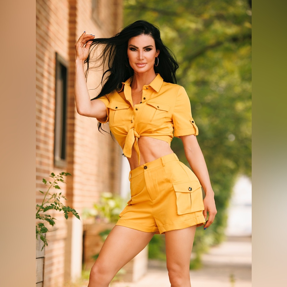 Women's Yellow Cargo Shorts and top
